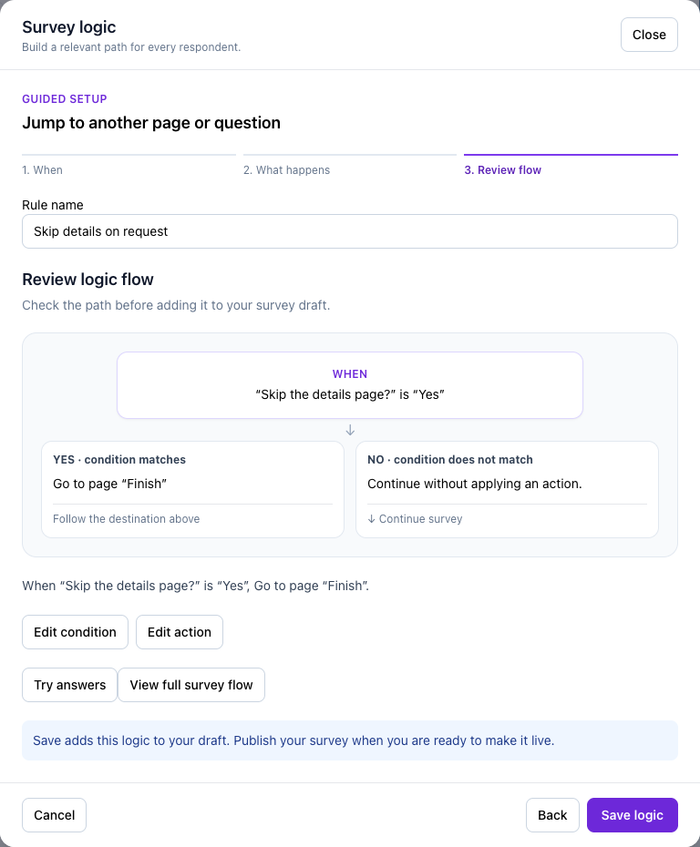 The final flow review for jump to a page, before Save logic.