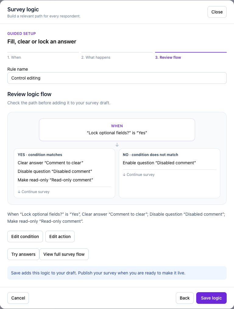 The final flow review for clear, disable and read-only, before Save logic.