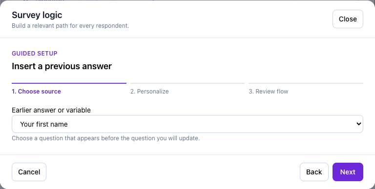 Choose the earlier answer that will supply this personalization.
