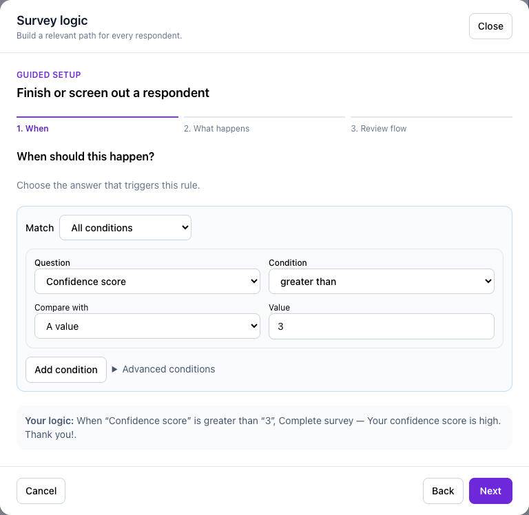Configure the condition that triggers scoring and a score-based ending.